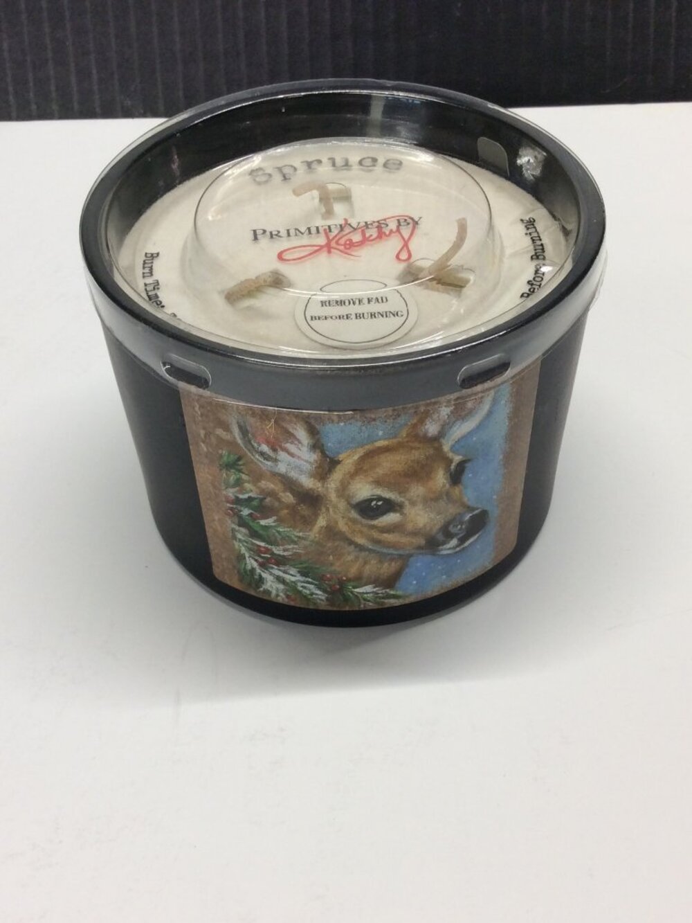 New Primitives By Kathy SPRUCE Scent Woodland Deer 14 oz Jar Candle 30 Hour